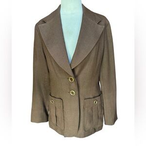 1970s Junior House Lined Herringbone Weave Wool Blend Wide Lapels Western-Inspir